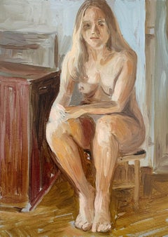 A sitter - Realistic oil painting, Nude, Warm tones, Young artist