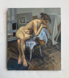Anna in atelier - Realistic oil painting, Nude, Young Polish artist