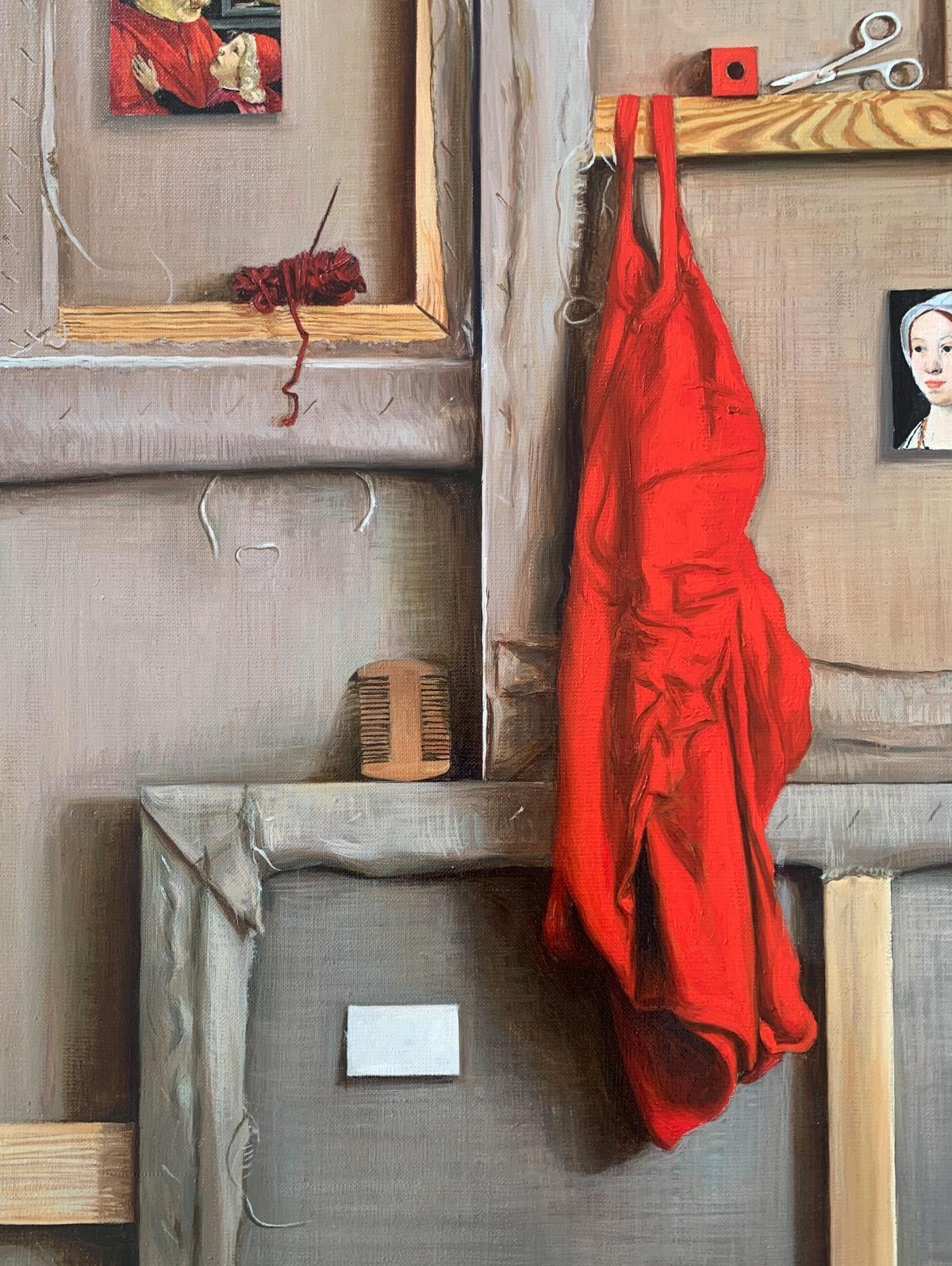 Between paintings. Realistic figurative oil painting, Emerging Polish artist - Painting by Agnieszka Staak-Janczarska