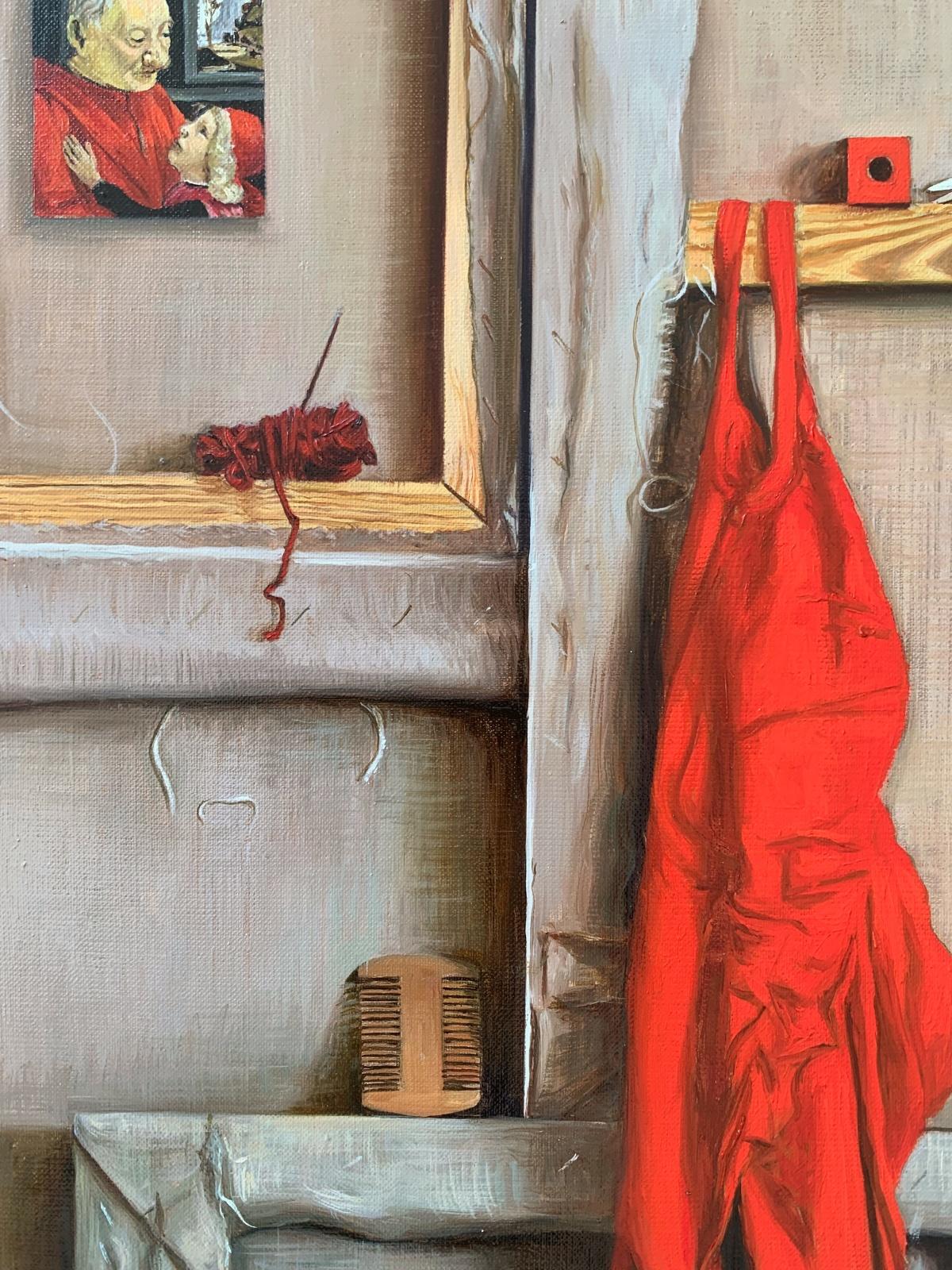 Contemporary figurative oil on canvas painting by Polish artist Agnieszka Staak-Janczarska. The painting depicts the backside of a painting, which is a common subject for Agnieszka's artworks. Paintings by Agnieszka Staak-Janczarska are like a