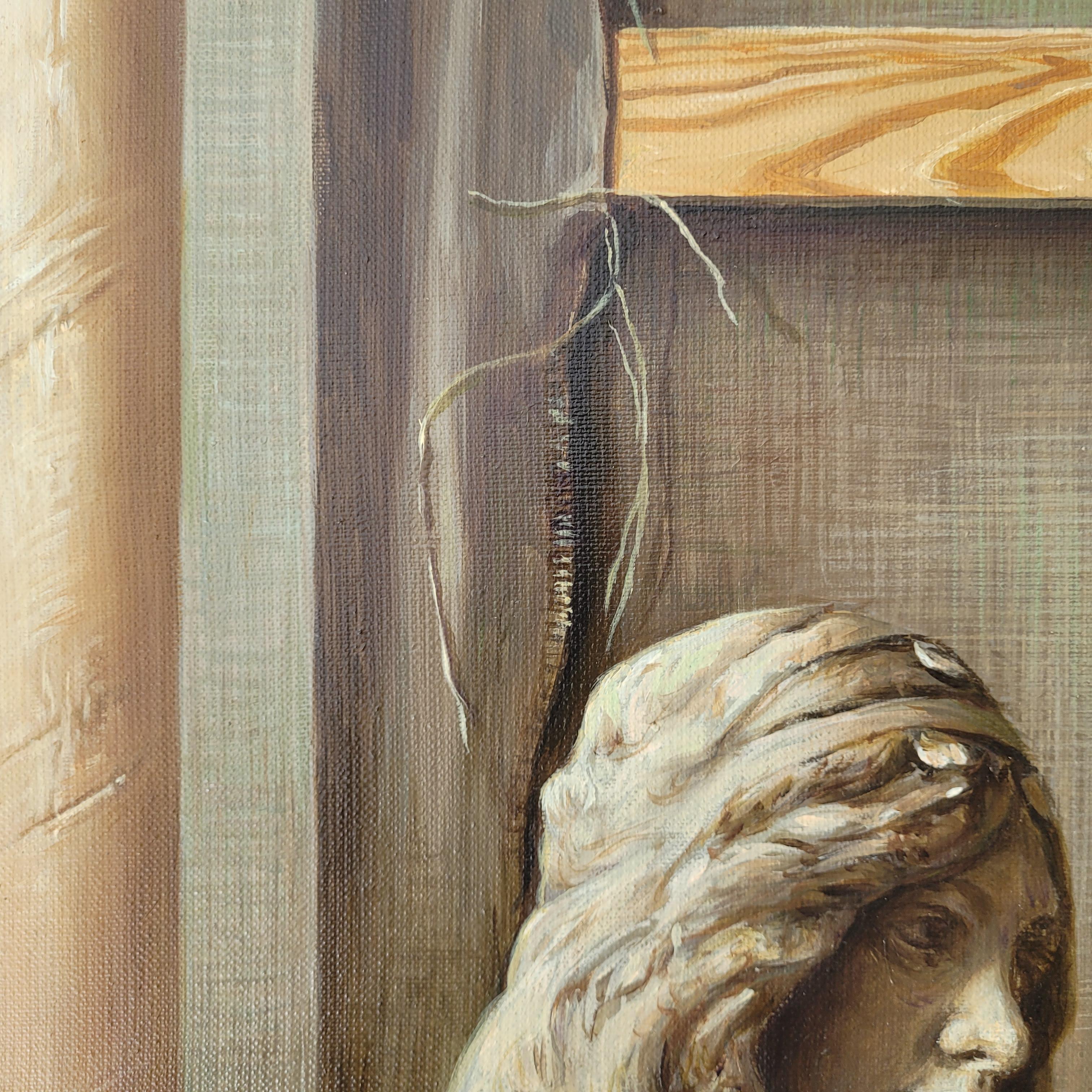 Doppia vita - Pittura ad olio realistica, Interno, Giovane artista polacco in vendita 3