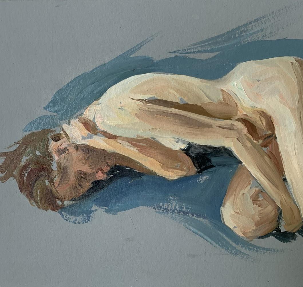 Lying down. Realistic figurative oil painting, Nude, Young Polish artist - Painting by Agnieszka Staak-Janczarska