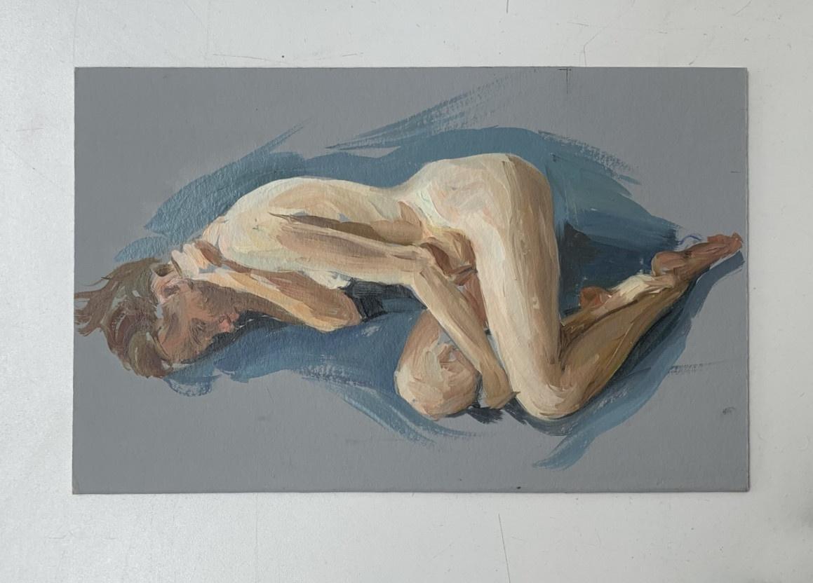 Lying down. Realistic figurative oil painting, Nude, Young Polish artist - Naturalistic Painting by Agnieszka Staak-Janczarska