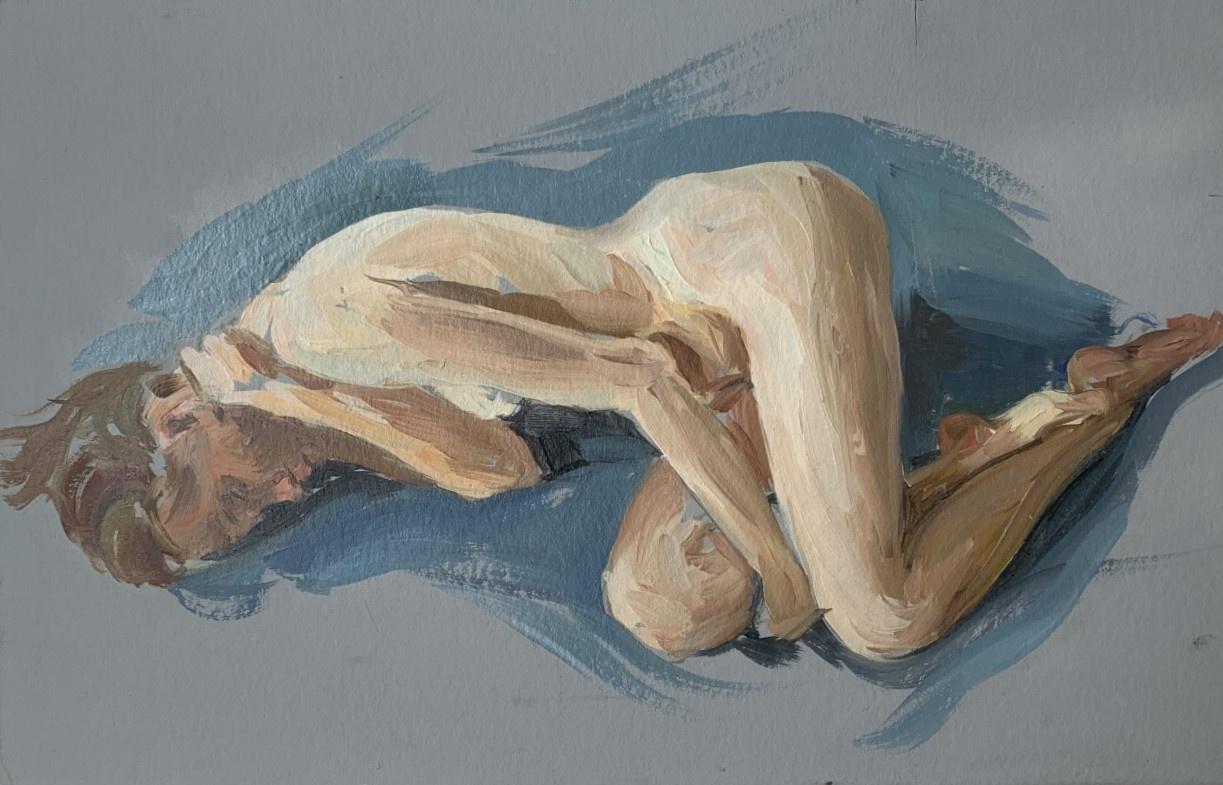 Agnieszka Staak-Janczarska Figurative Painting - Lying down. Realistic figurative oil painting, Nude, Young Polish artist