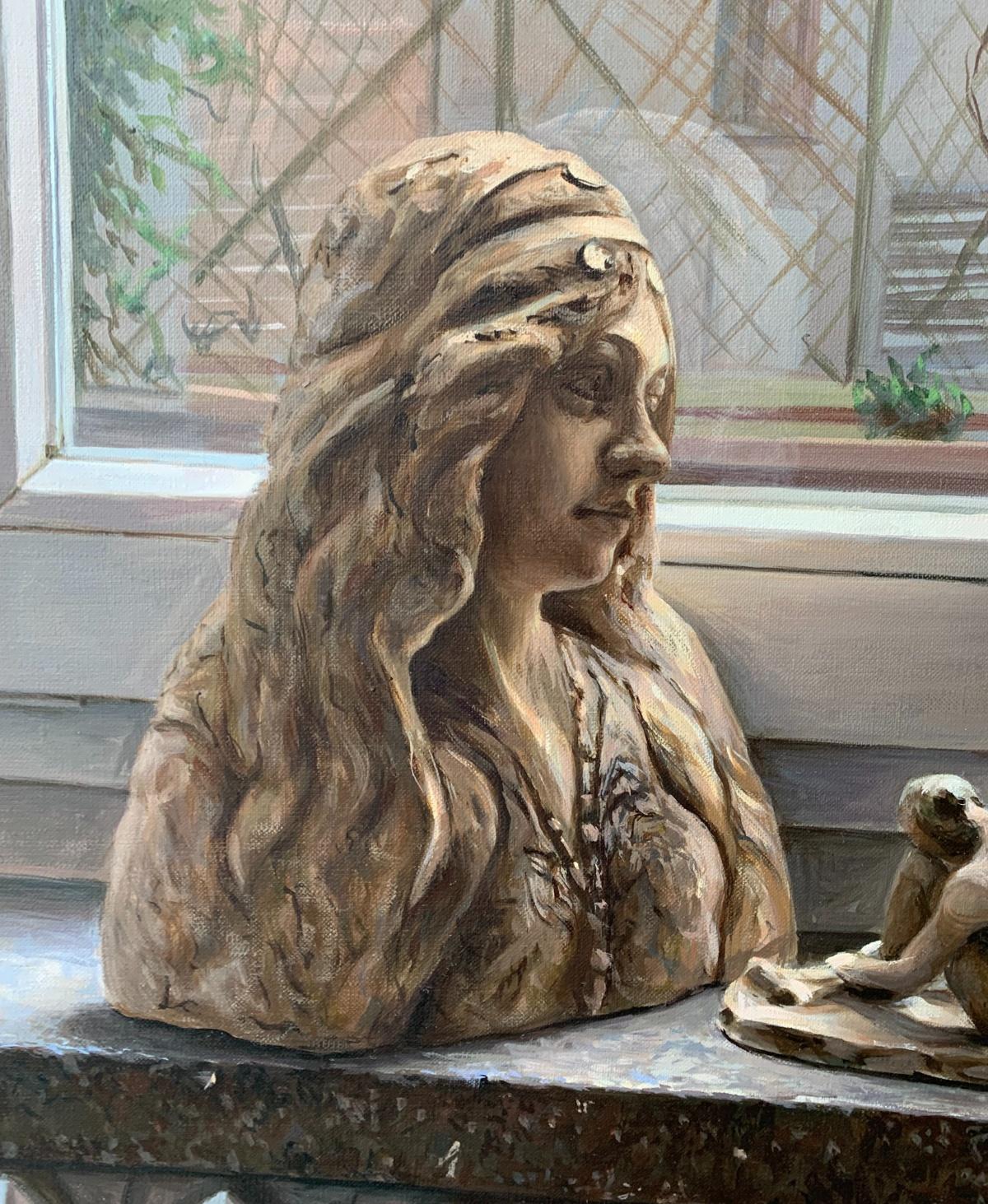 Meditation -  Figuratives Ölgemälde Realistisches Gemälde, Innenseite, polnischer junger Künstler – Painting von Agnieszka Staak-Janczarska