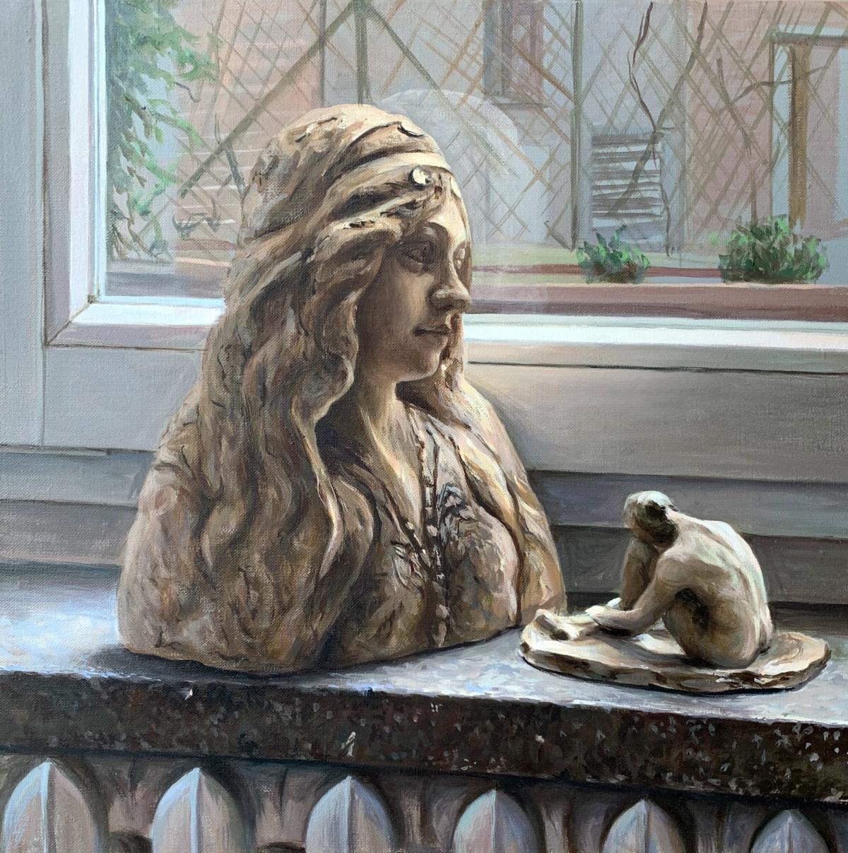 Méditation -  Peinture à l'huile figurative réaliste - Intérieur, jeune artiste polonais