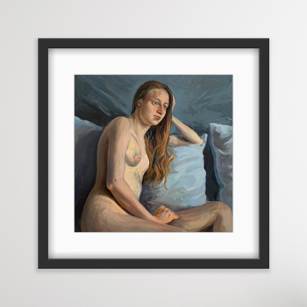 Nude with pillow - Realistic oil painting, Warm tones, Young Polish artist For Sale 1