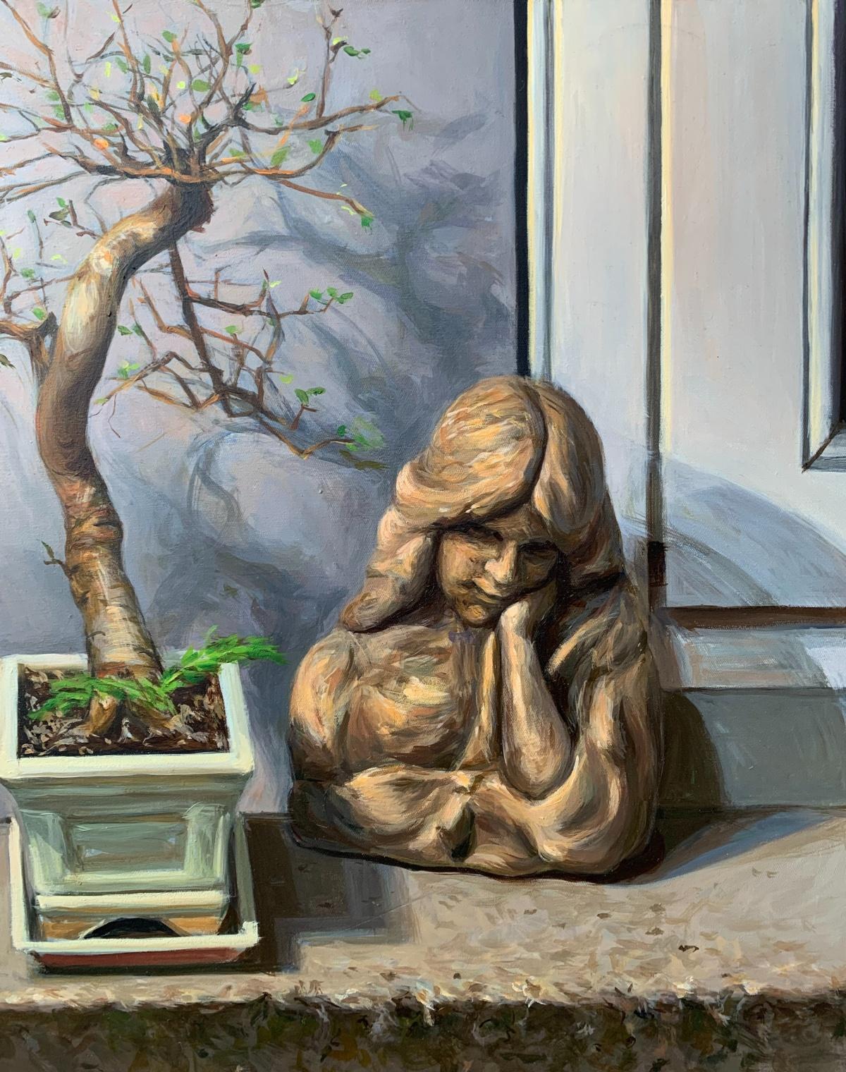 Prolog -  Figuratives Ölgemälde Realistisches Gemälde, Innenseite, polnischer junger Künstler – Painting von Agnieszka Staak-Janczarska