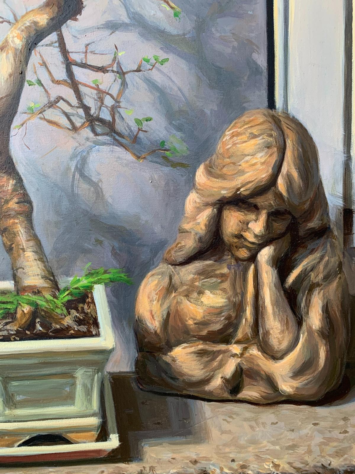 Prolog -  Figuratives Ölgemälde Realistisches Gemälde, Innenseite, polnischer junger Künstler (Grau), Figurative Painting, von Agnieszka Staak-Janczarska