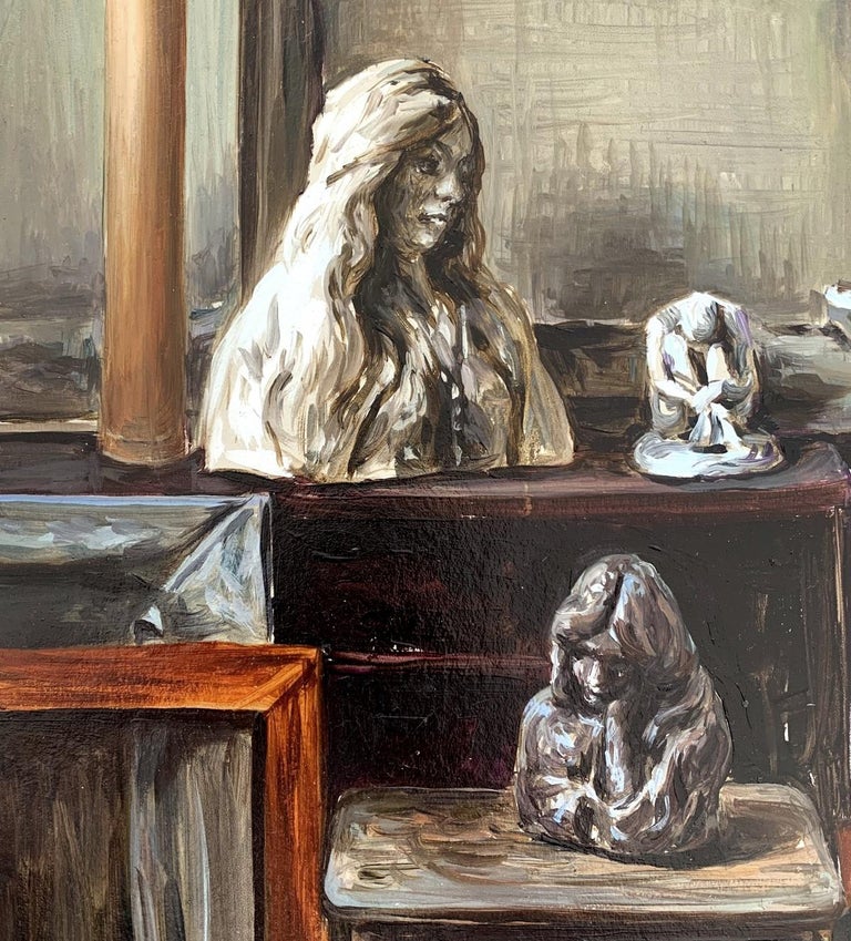 Tableau Original Emilio Zocchi (1898) - Atelier De Sculptures - Huile Sur Papier