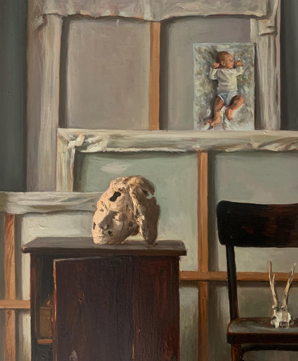 Natura morta con tele. Pittura ad olio figurativa realistica, arte polacca emergente - Painting di Agnieszka Staak-Janczarska