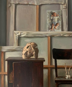 Stilleben mit Leinwänden. Realistische figurative Ölgemälde, aufstrebende polnische Kunst