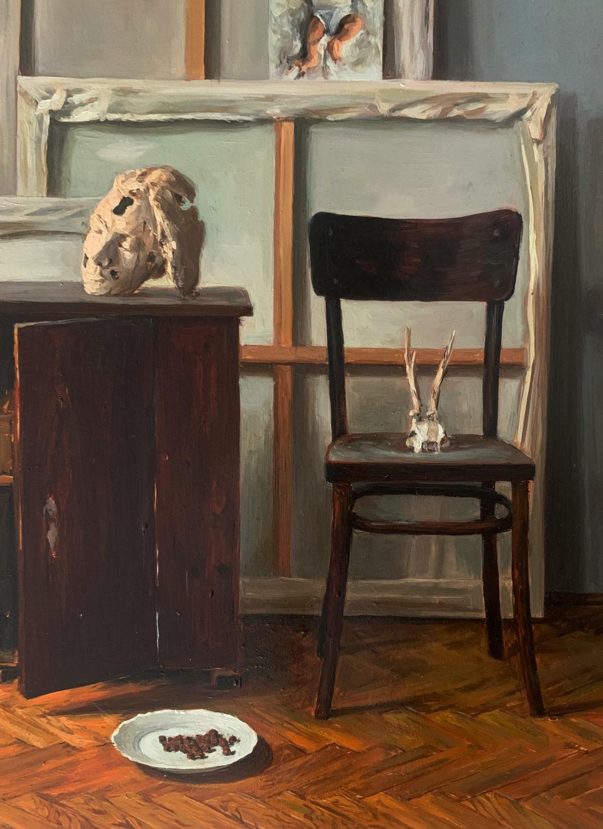 Natura morta con tele. Pittura ad olio figurativa realistica, arte polacca emergente - Painting Naturalismo di Agnieszka Staak-Janczarska