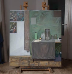 Nature morte avec flûtiste - Peinture à l'huile réaliste, Intérieur, Jeune artiste polonais