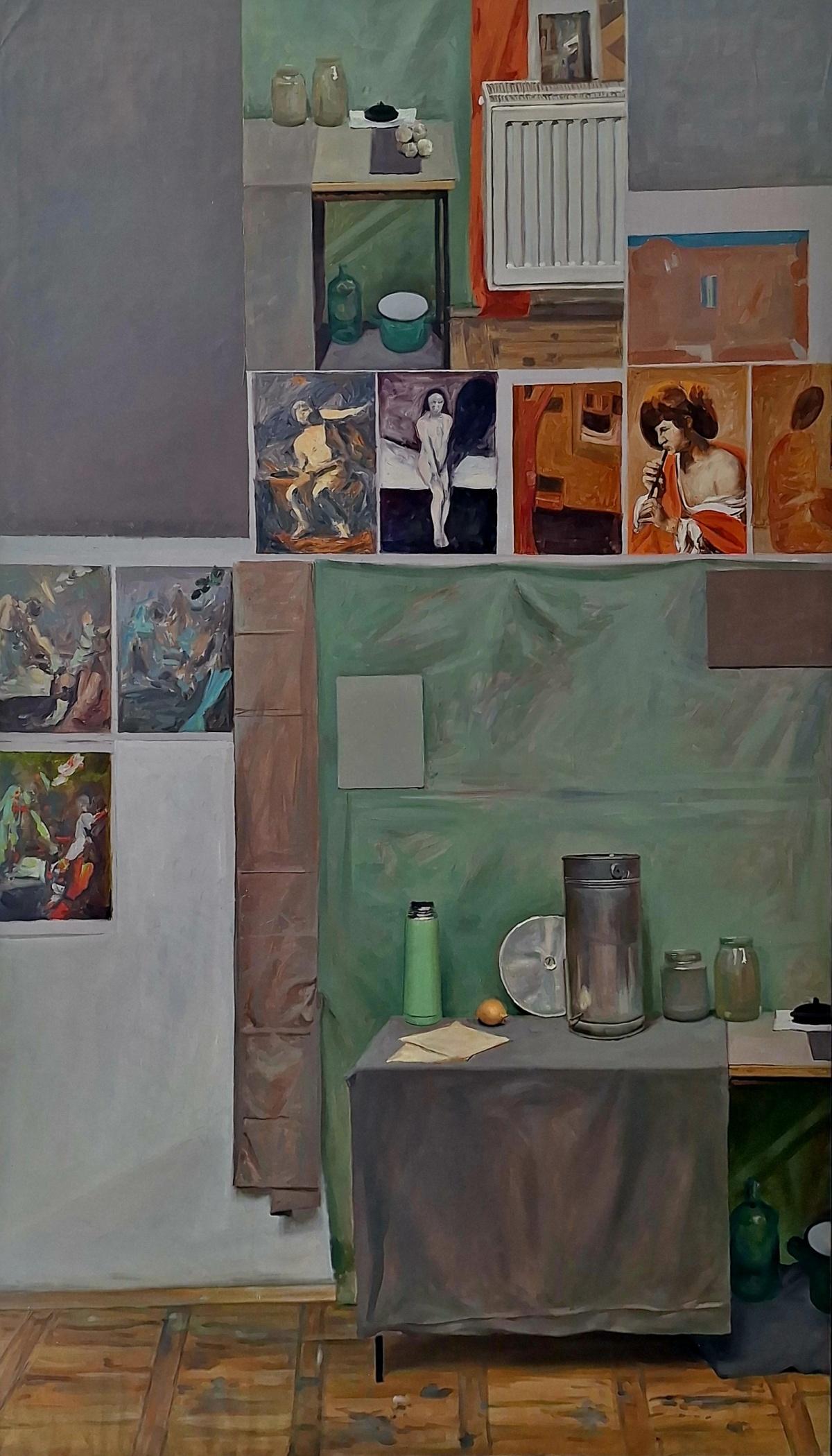 Still life with flutist - Realistic oil painting, Interior, Young Polish artist