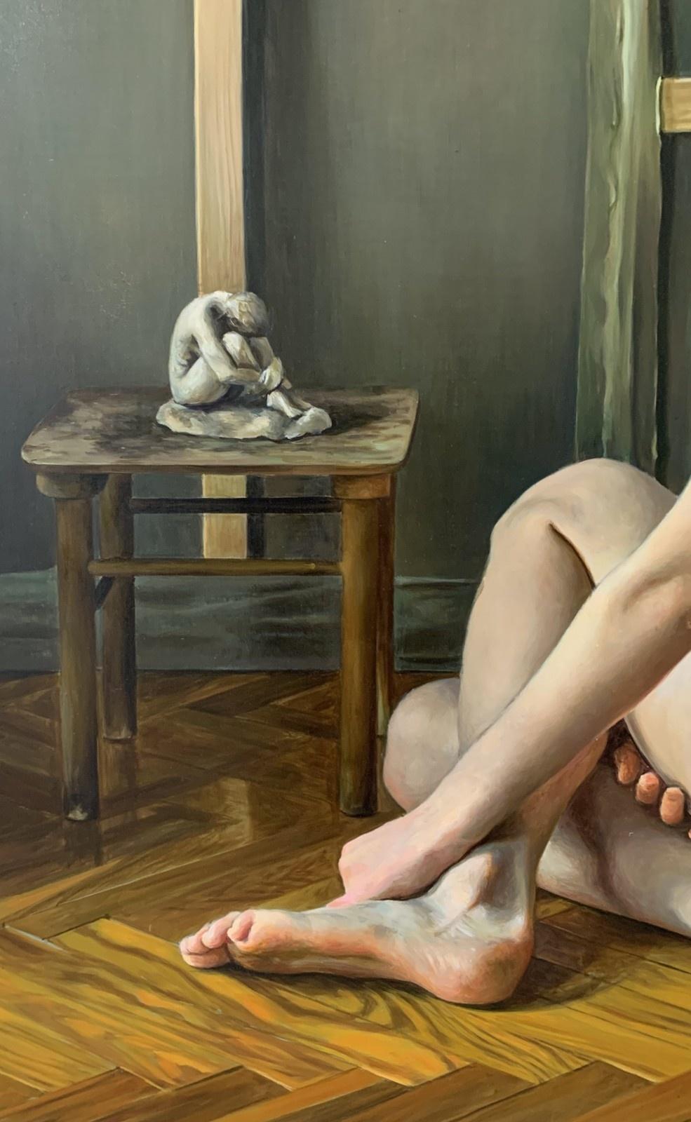 Time - Realistic oil painting, Nude, Young Polish artist - Brown Figurative Painting by Agnieszka Staak-Janczarska