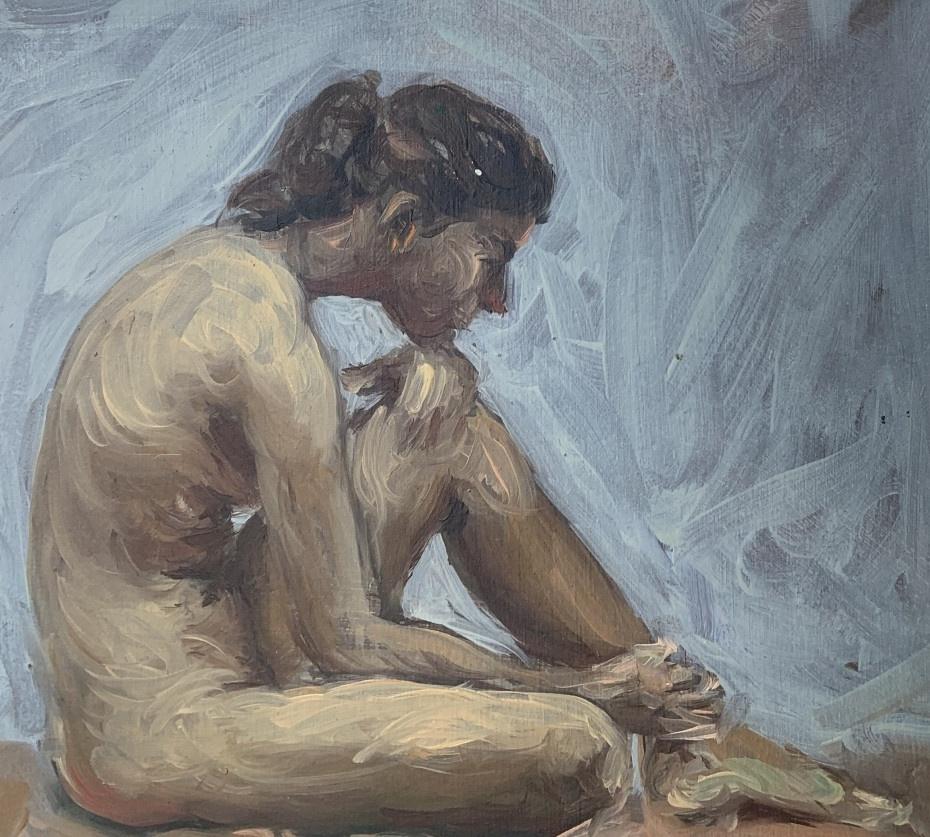 Sin título. Pintura al óleo figurativa realista, Desnudo, Joven artista polaco - Painting de Agnieszka Staak-Janczarska