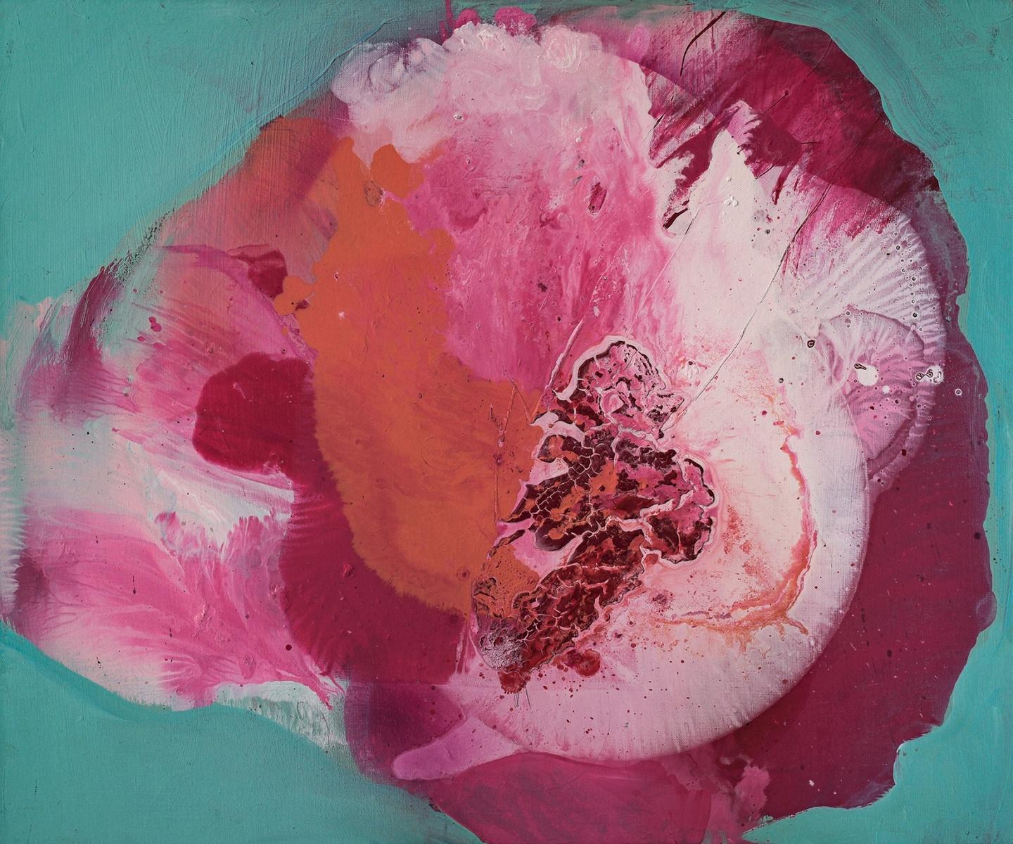 Eine Blume - Zeitgenössisches, figuratives, farbenfrohes Ölgemälde, polnischer Künstler