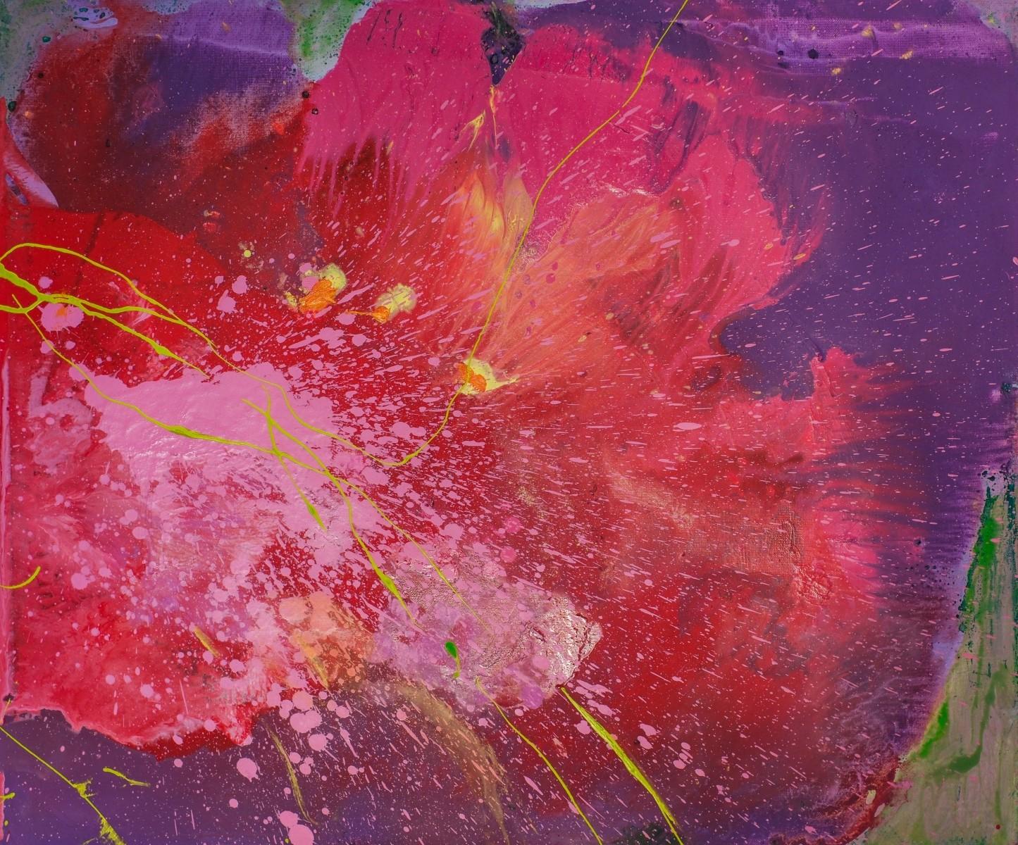 Una flor - Pintura al óleo contemporánea, figurativa y colorista, artista polaco