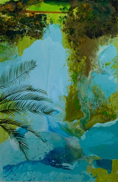Jardin botanique 1 - Grand format, peinture de paysage contemporaine, vue sur le lac