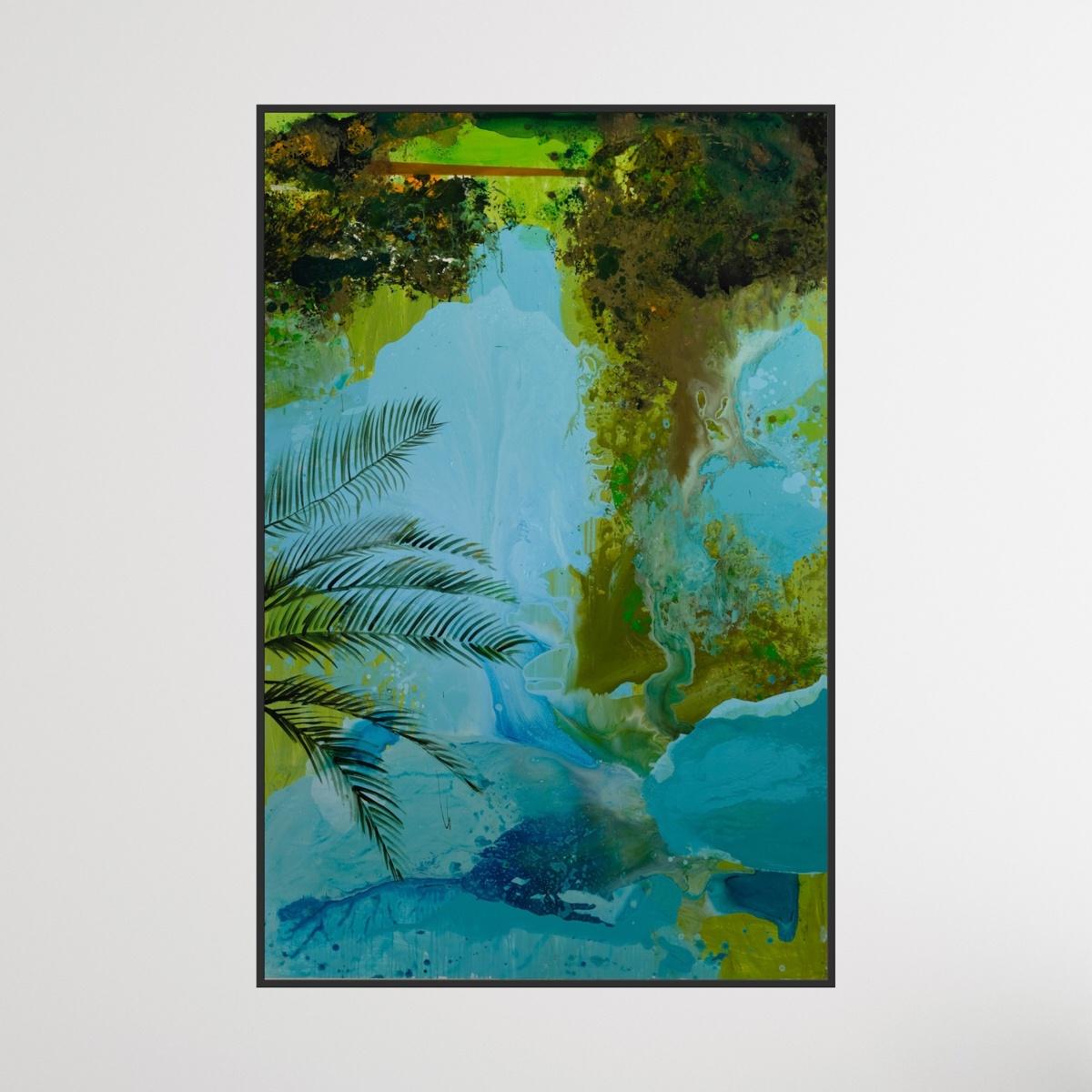 Botanical Garden- XXI Century Contemporary, Figurative Oil Painting, River, Blue 1