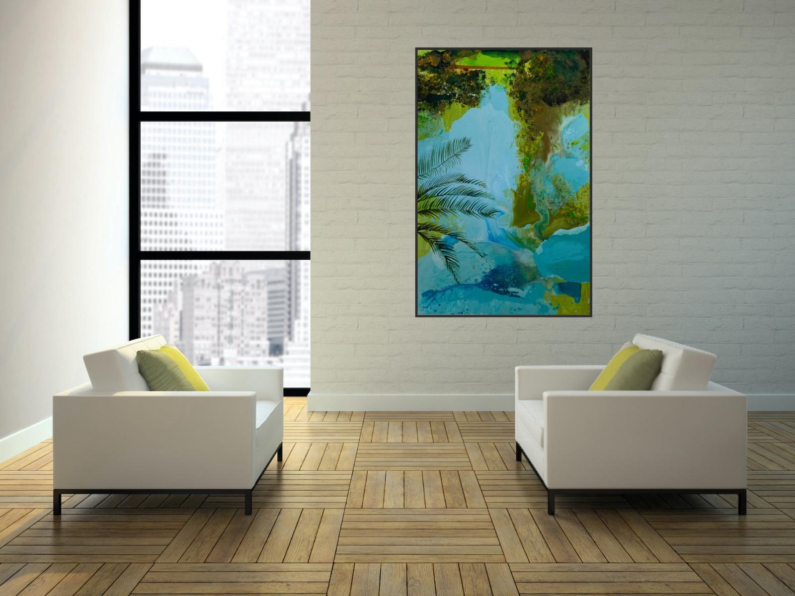 Botanical Garden- XXI Century Contemporary, Figurative Oil Painting, River, Blue 2