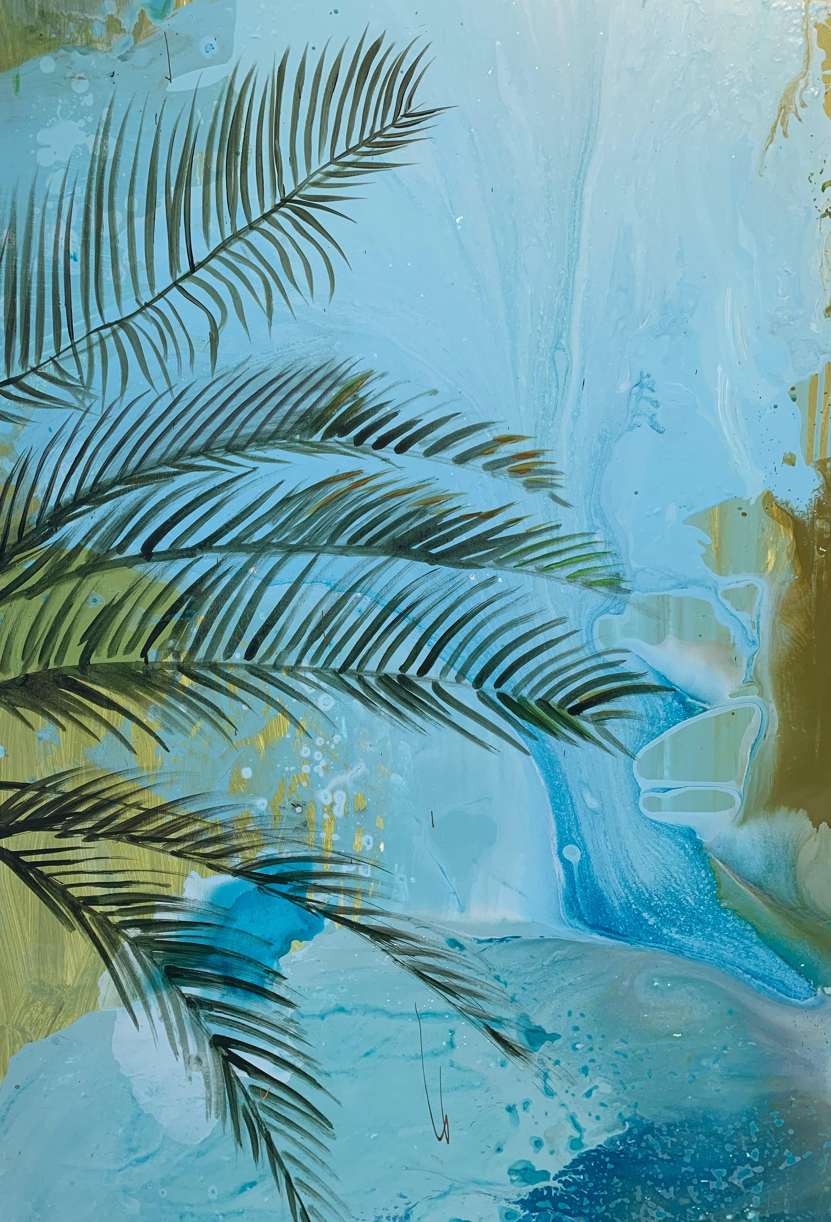 Botanical Garden- XXI Century Contemporary, Figurative Oil Painting, River, Blue 3