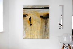 Boy In The Lake 2 - Contemporary Landscape Oil Painting, Lake View, Expression