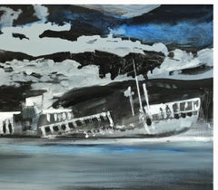 Schiffswrack -  Contemporary Oil Landscape Painting , Meerblick, Nature, Expression