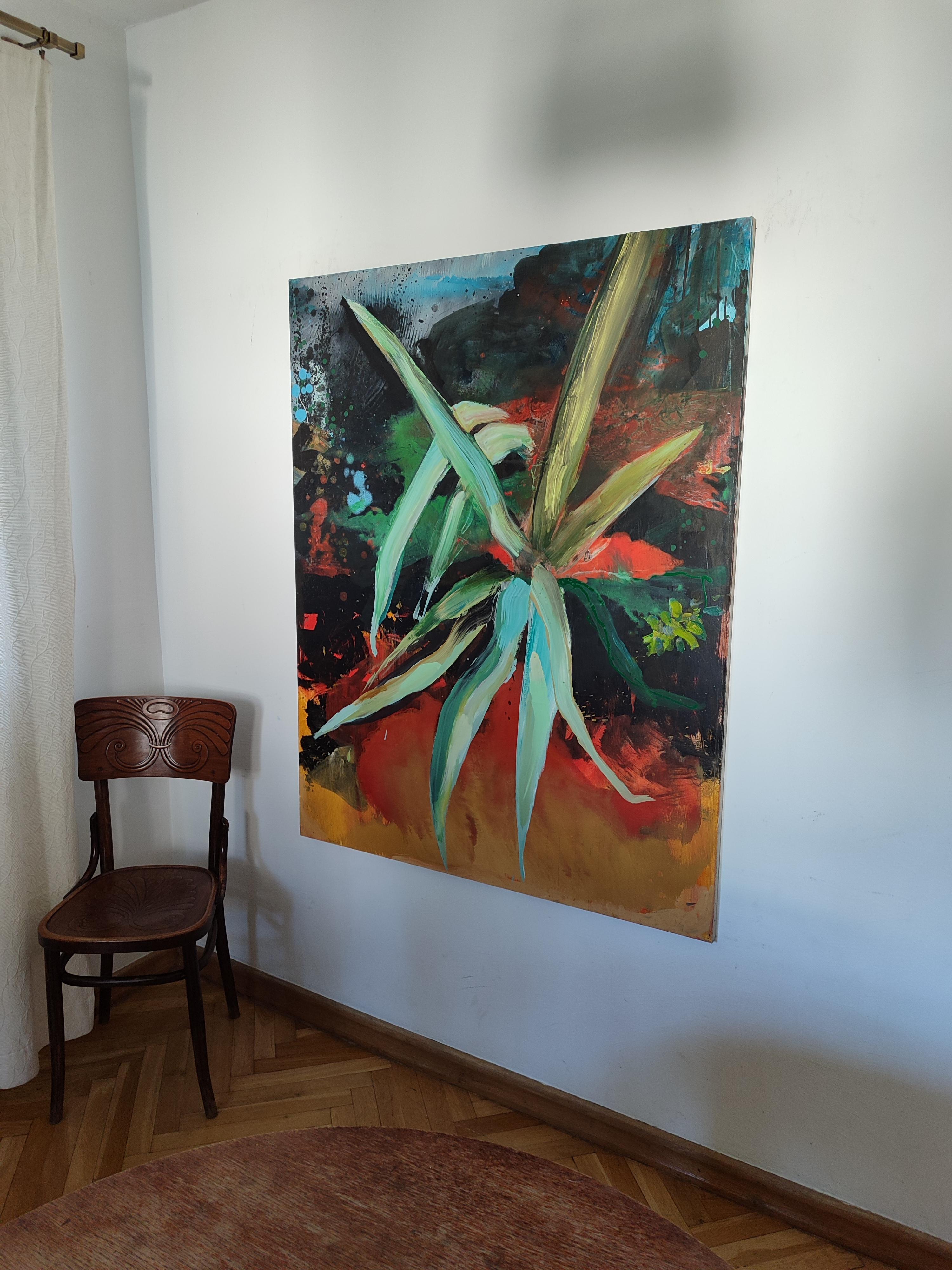 The Agave –  Contemporary Expressive Landscape Ölgemälde, Pflanzenansicht – Painting von Agnieszka Zawisza