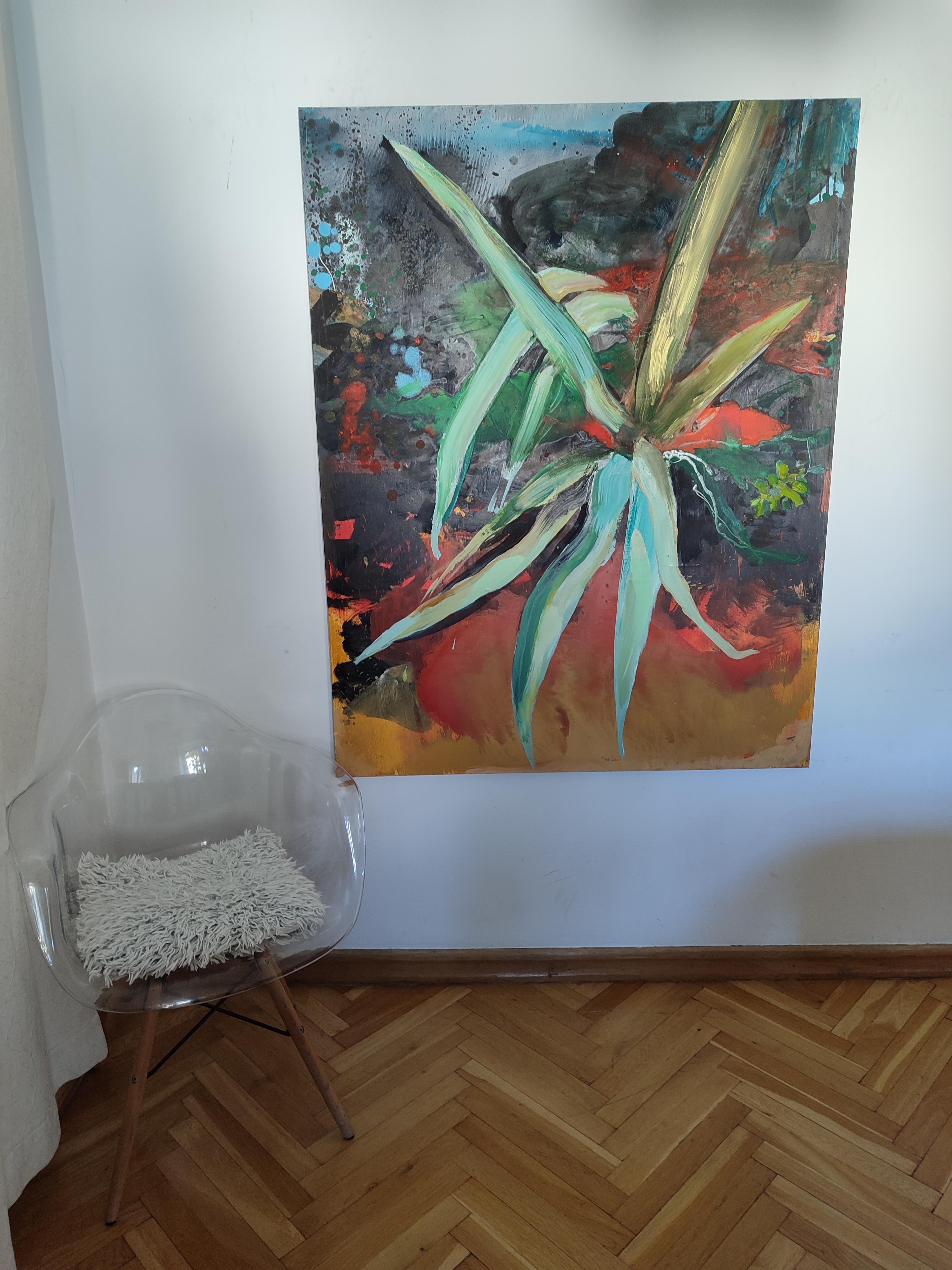 The Agave -  Peinture à l'huile contemporaine de paysage expressif, vue de plantes - Contemporain Painting par Agnieszka Zawisza