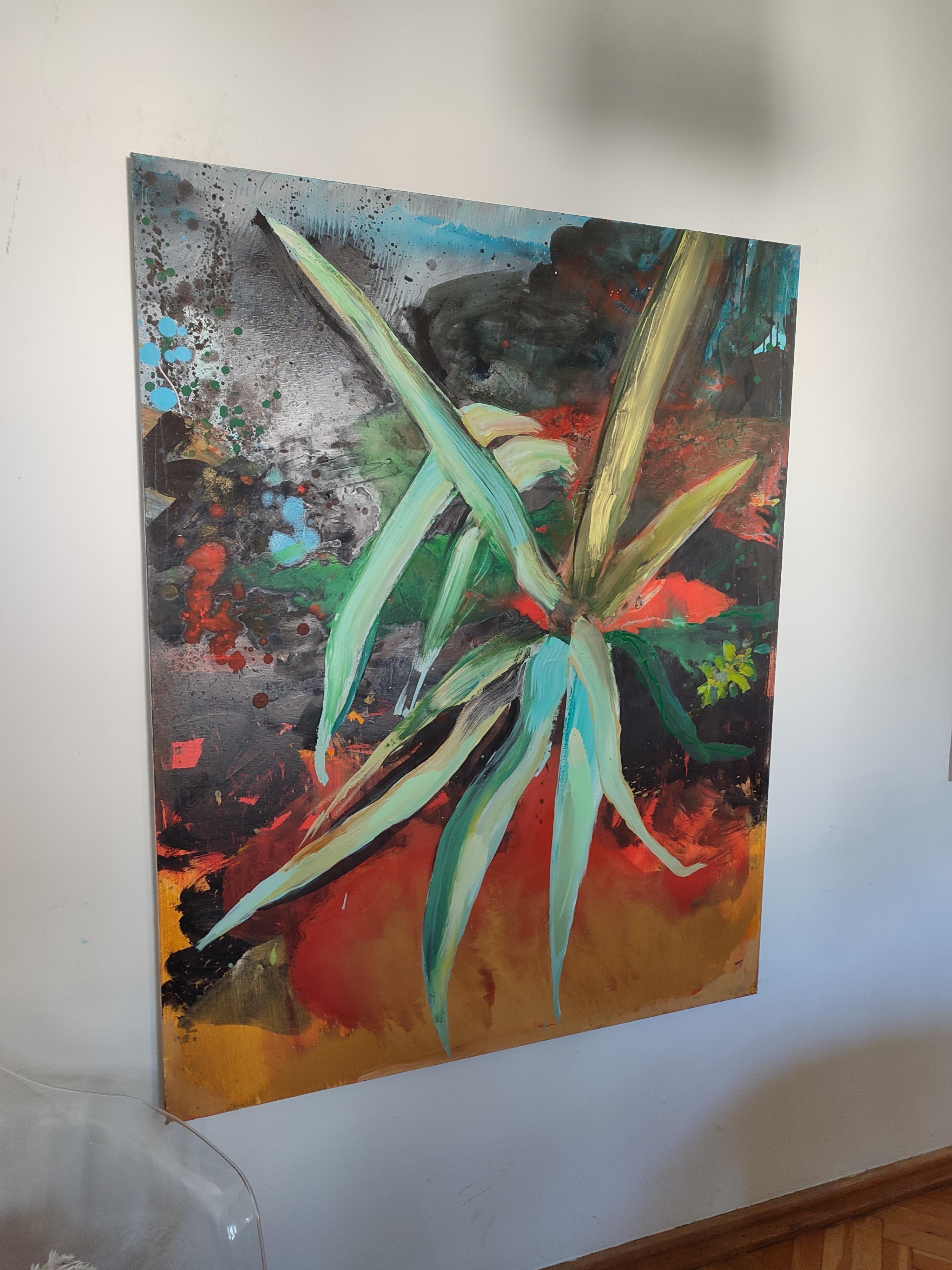 The Agave –  Contemporary Expressive Landscape Ölgemälde, Pflanzenansicht im Angebot 2