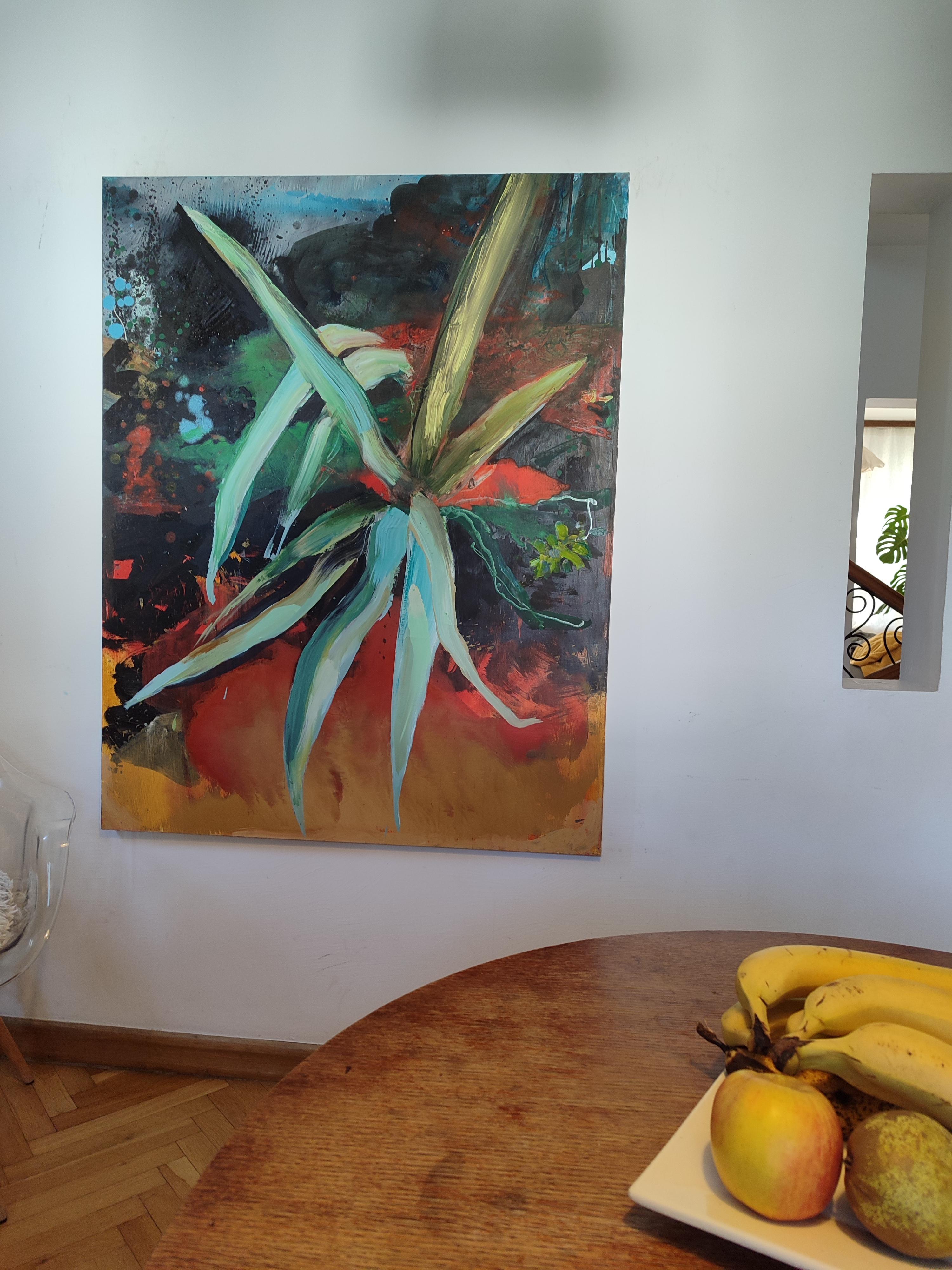 The Agave –  Contemporary Expressive Landscape Ölgemälde, Pflanzenansicht im Angebot 3