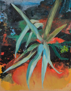 The Agave -  Contemporary Expressive Landscape Oil Painting, Plant View