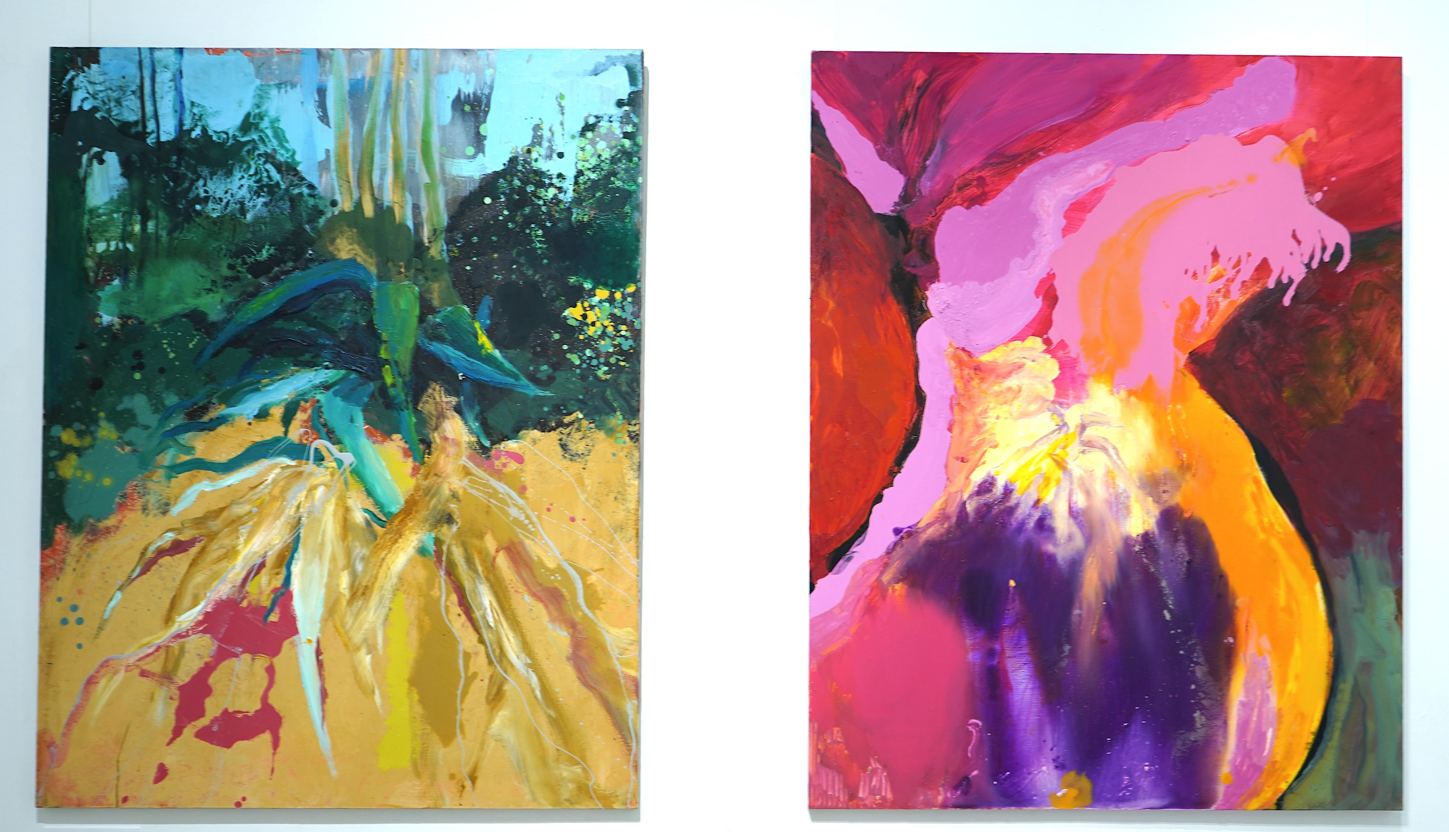 The Flower -  Contemporary Expressive Landscape Oil Painting, Plant View For Sale 5