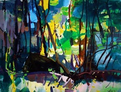 Boats in the Forest - abstract woodland oil painting gestural art contemporary