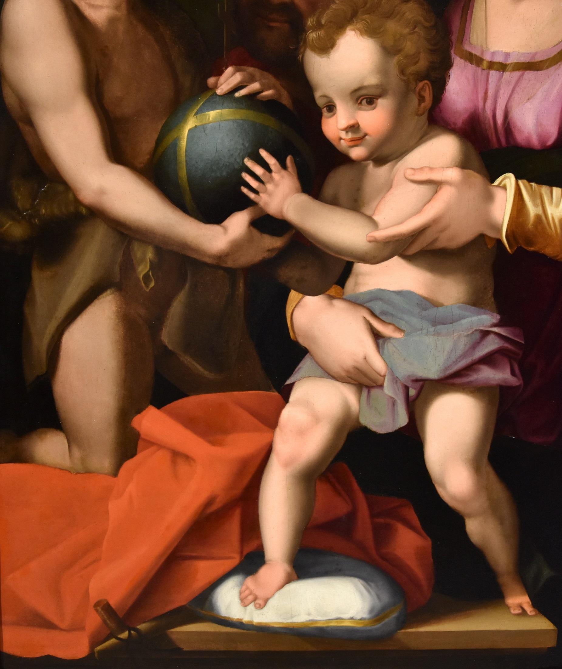 Holy Family Giovannino Bronzino Paint Oil on table 16th Century Old master Italy For Sale 5