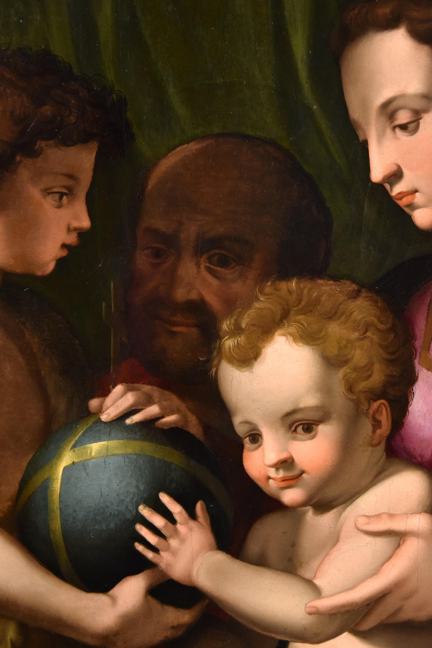 Holy Family Giovannino Bronzino Paint Oil on table 16th Century Old master Italy For Sale 9