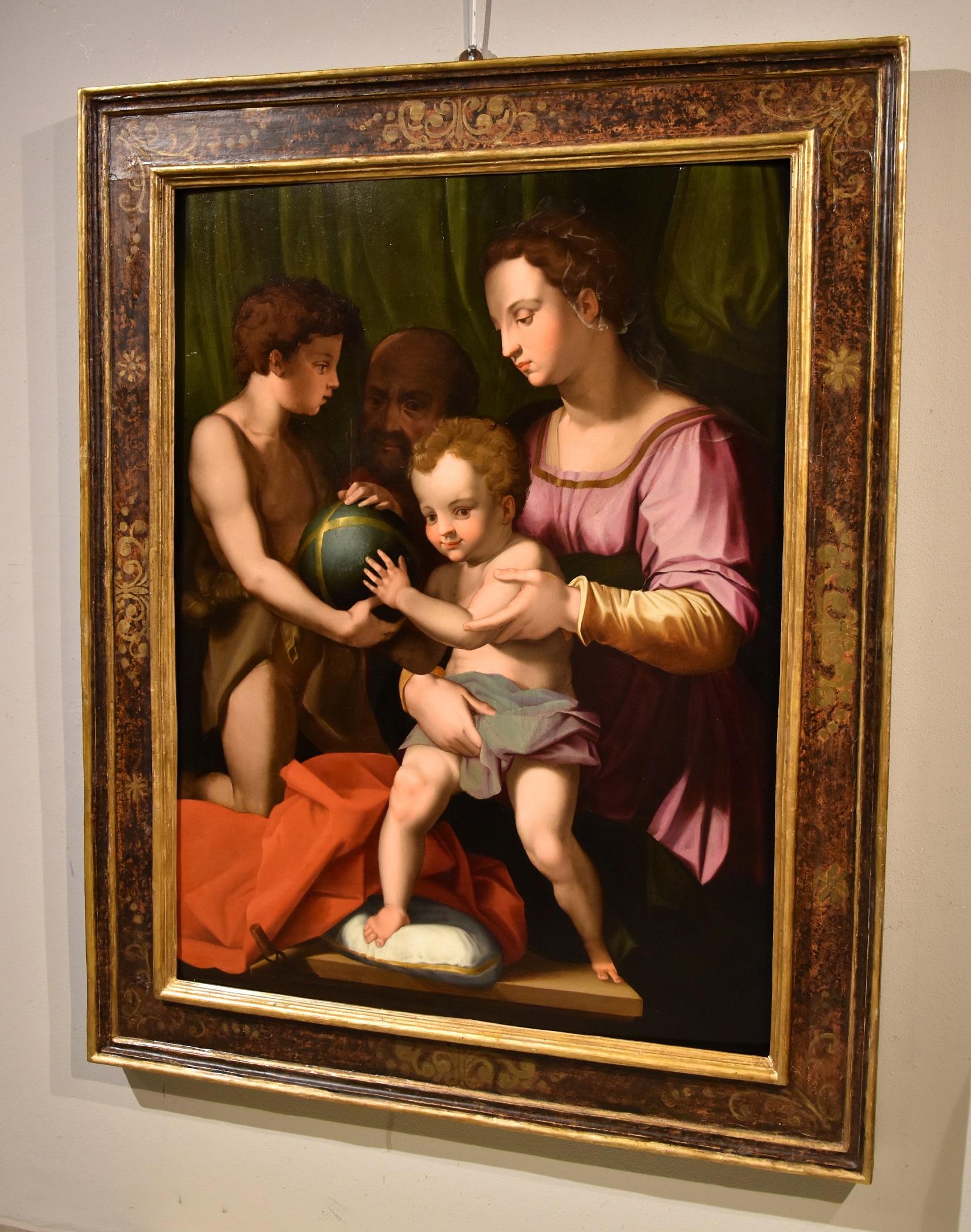 Holy Family Giovannino Bronzino Paint Oil on table 16th Century Old master Italy For Sale 13