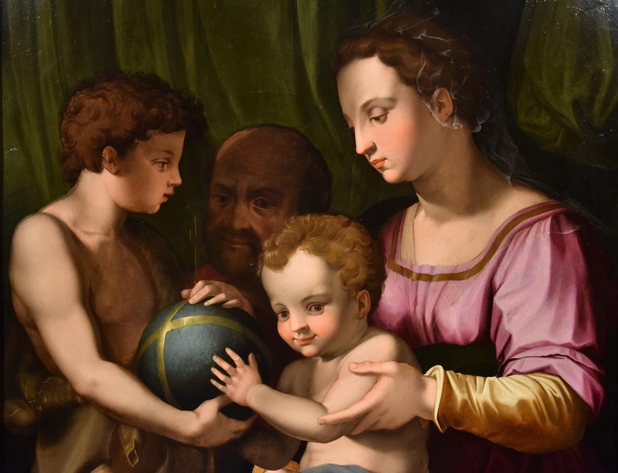 Holy Family Giovannino Bronzino Paint Oil on table 16th Century Old master Italy For Sale 3