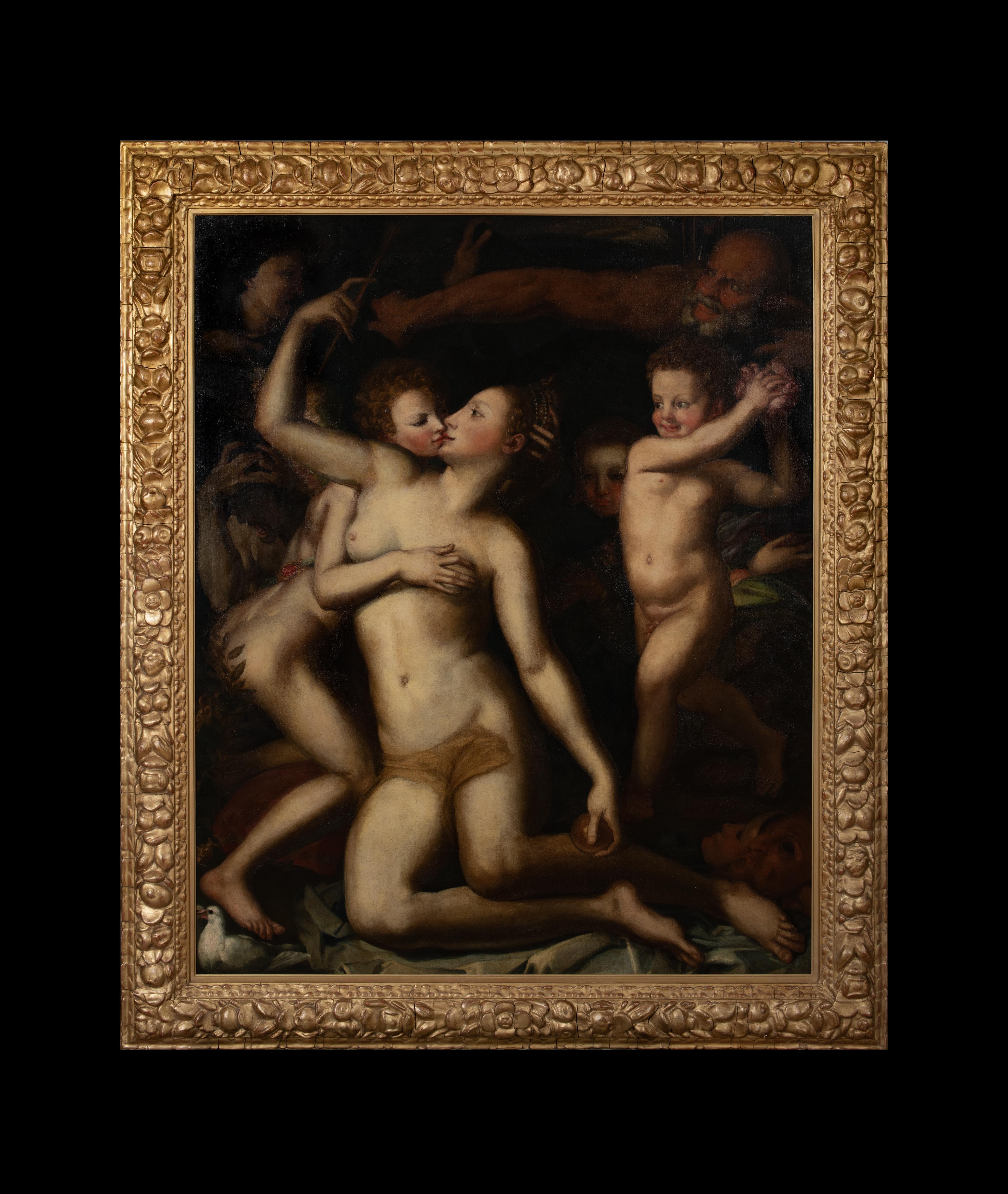 Venus & Cupid Naked - BRONZINO (1502-1572)  follower of BRONZINO (1502-1572) - Painting by Agnolo Bronzino