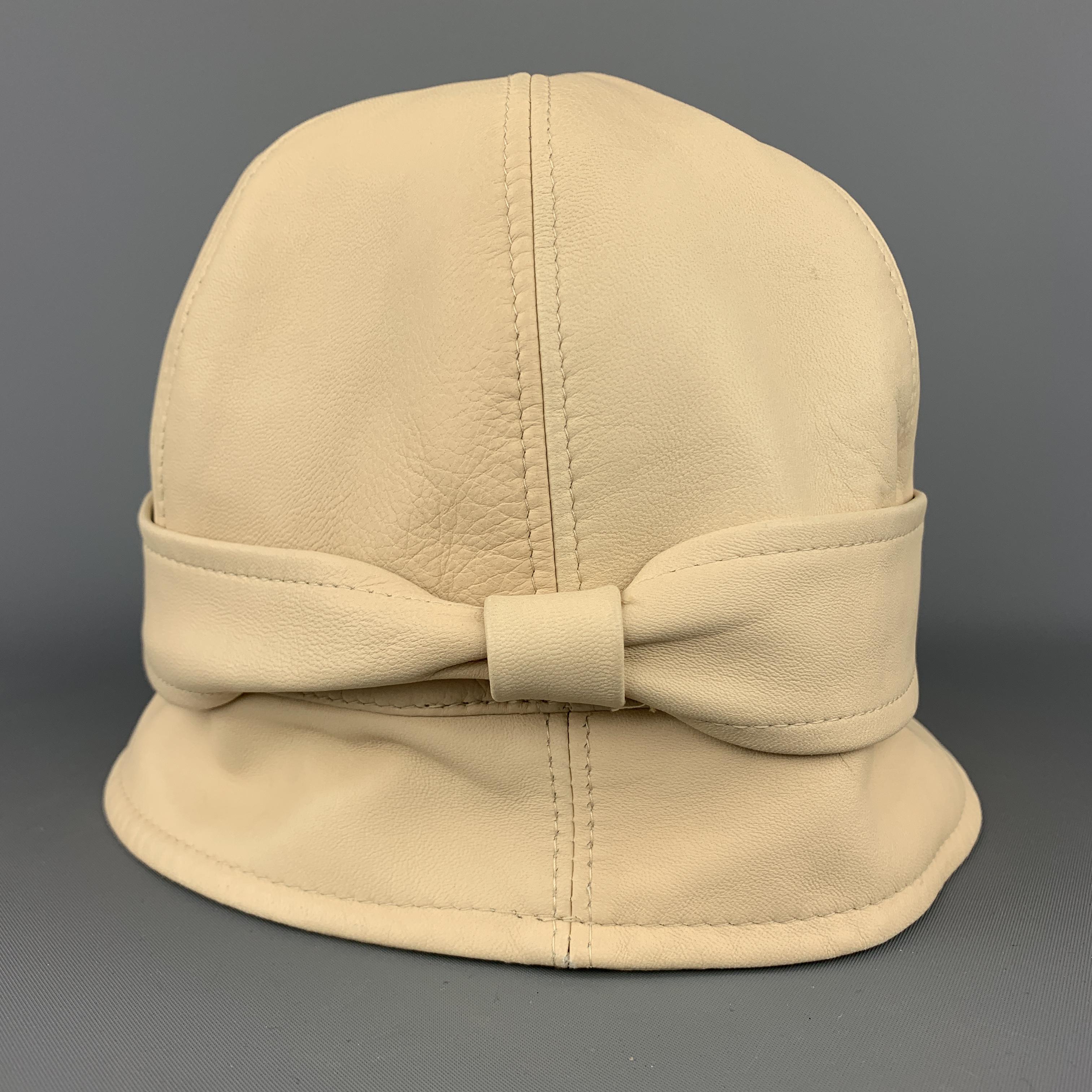 AGNONA Beige Leather Bucket Hat In Good Condition In San Francisco, CA