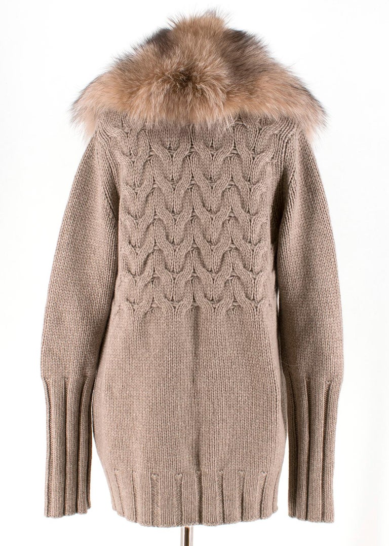 Agnona Brown Fox-Fur Collar Cashmere Knit Jacket US 8 at 1stDibs