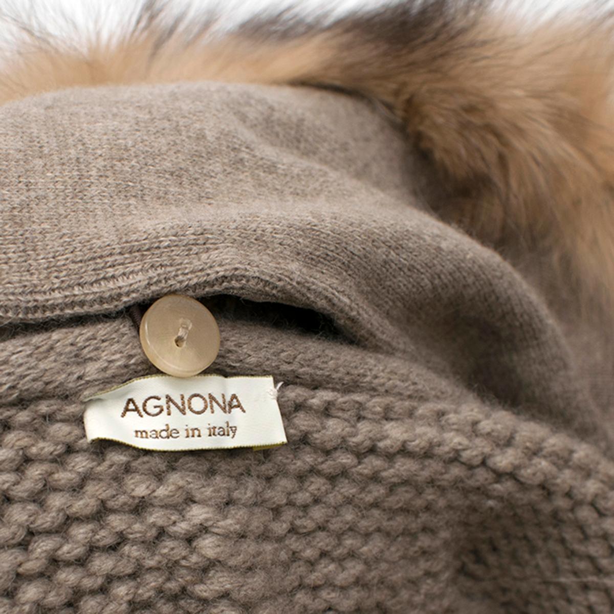 Women's Agnona Brown Fox-Fur Collar Cashmere Knit Jacket US 8
