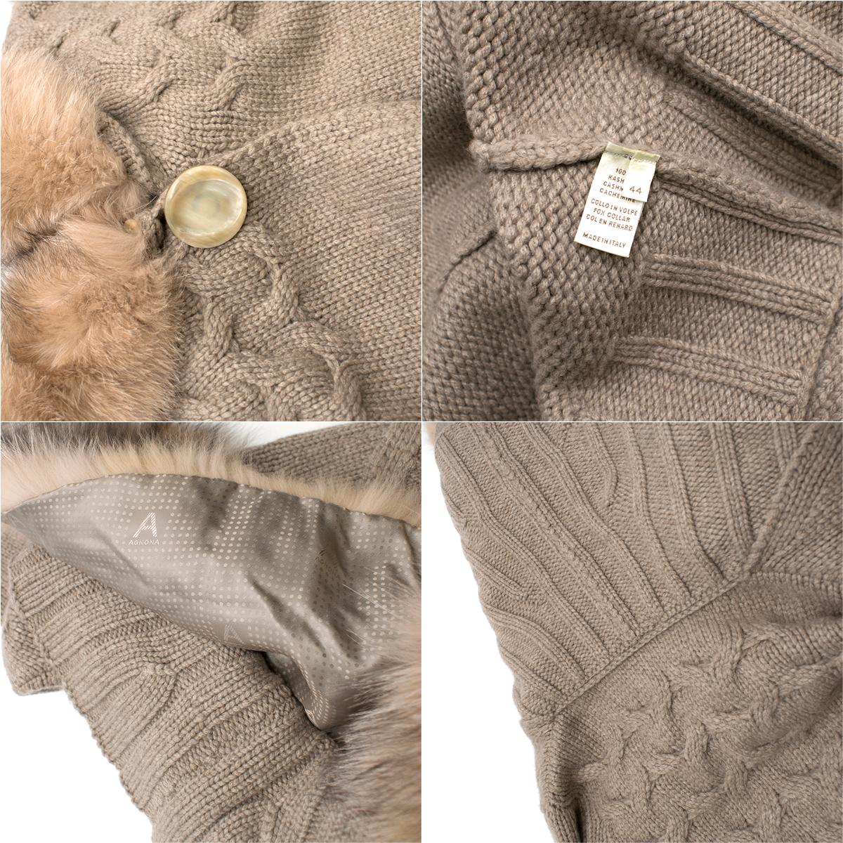 Agnona Brown Fox-Fur Collar Cashmere Knit Jacket US 8 4