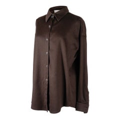 Agnona - Chemise en cachemire et cuir marron chocolat riche 46