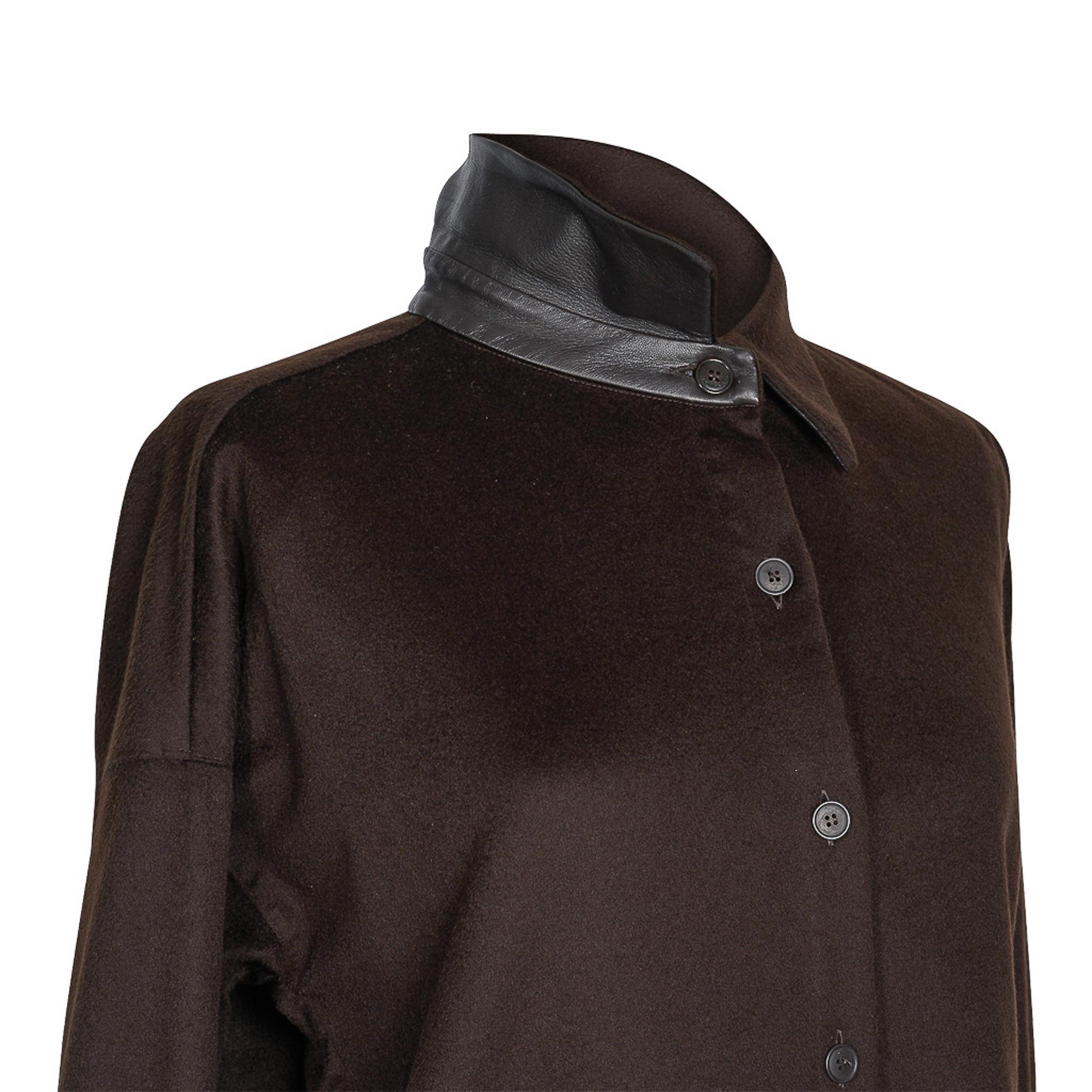 Women's Agnona Cashmere and Leather Rich Chocolate Brown Shirt 46 For Sale