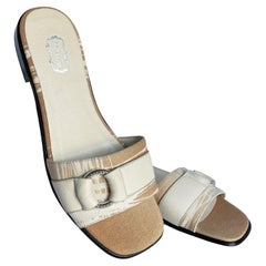 Agnona Italy Sandals Slides Flats Canvas Leather Size 38