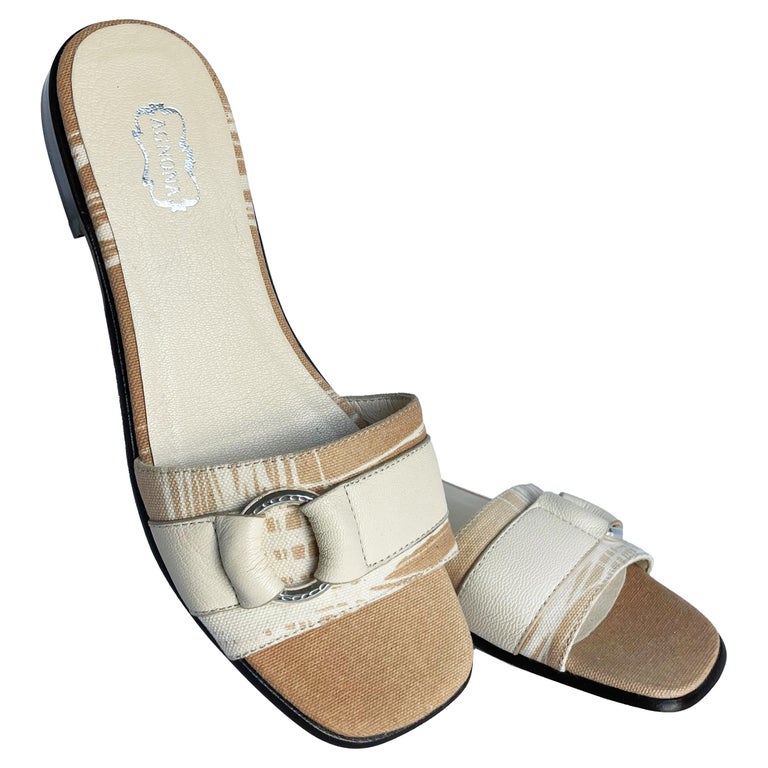 Agnona Italy Sandals Slides Flats Canvas Leather Size 38 For Sale at ...