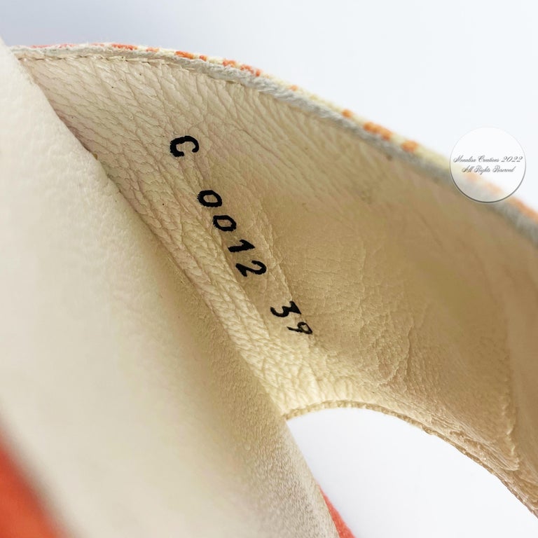 Agnona Italy Sandals Slides Flats Orange Canvas White Leather Size 39 ...